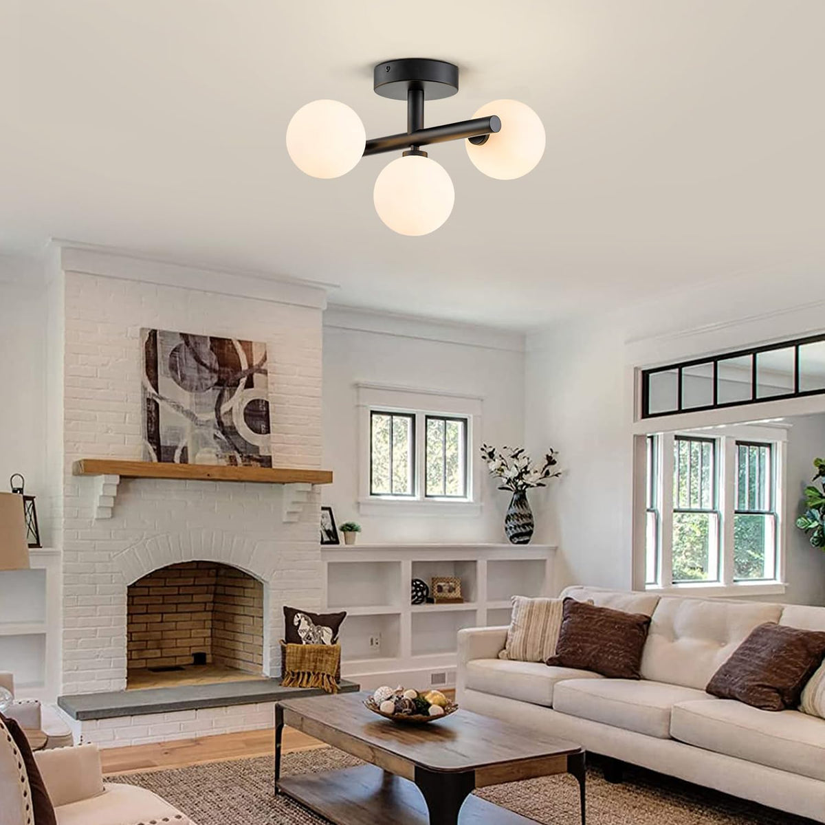 Trio Globe Semi-Flush Mount for Low Ceilings by AUVIELIGHT