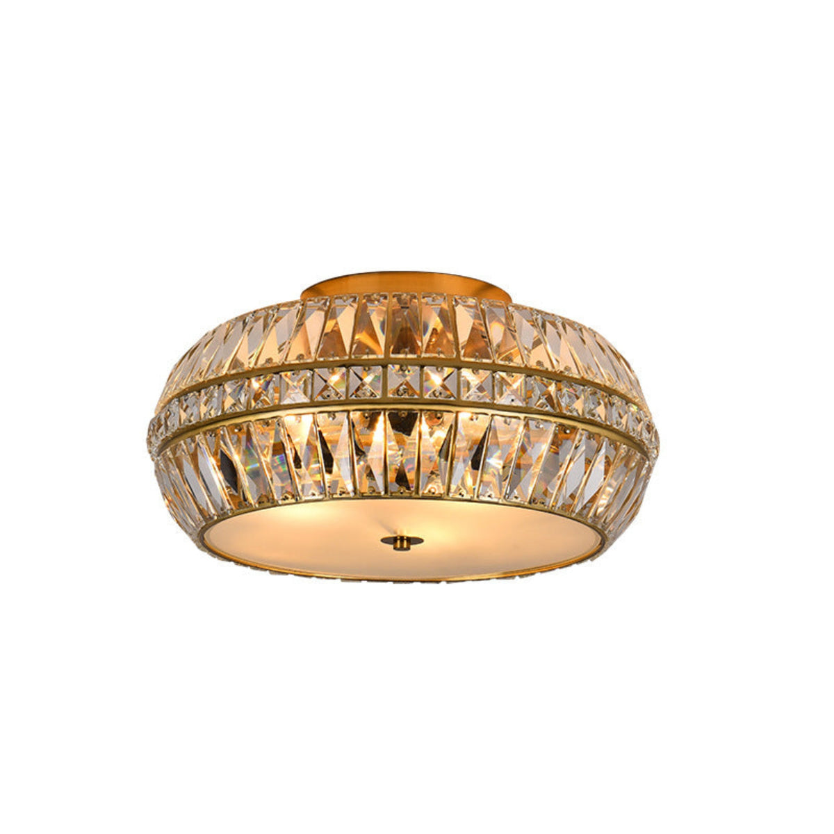 Drum Flush Mount in gold crystal for Low Ceilings by AUVIELIGHT, ∅ 15.7″ x H 4.3″ / Dia 40cm x H 11cm / Gold / Warm Light