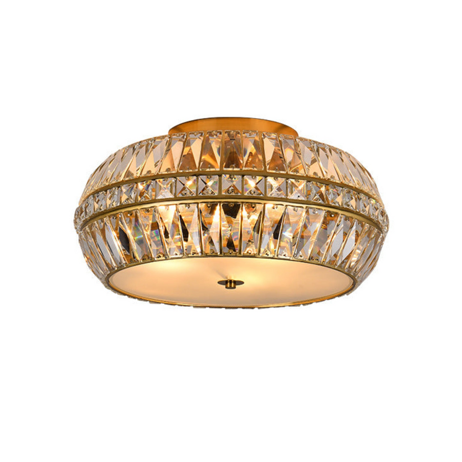 Drum Flush Mount in gold crystal for Low Ceilings by AUVIELIGHT