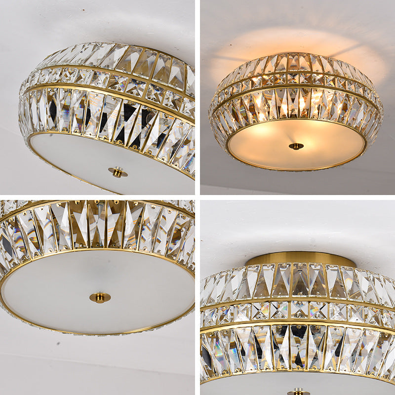 Drum Flush Mount in gold crystal for Low Ceilings by AUVIELIGHT