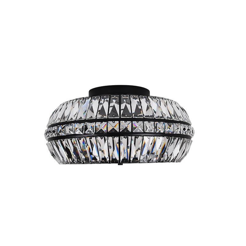 Drum Flush Mount in gold crystal for Low Ceilings by AUVIELIGHT, ∅ 15.7″ x H 4.3″ / Dia 40cm x H 11cm / Black / Warm Light