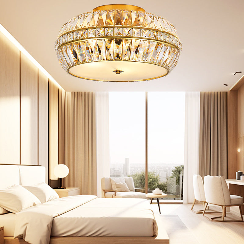 Drum Flush Mount in gold crystal for Low Ceilings by AUVIELIGHT