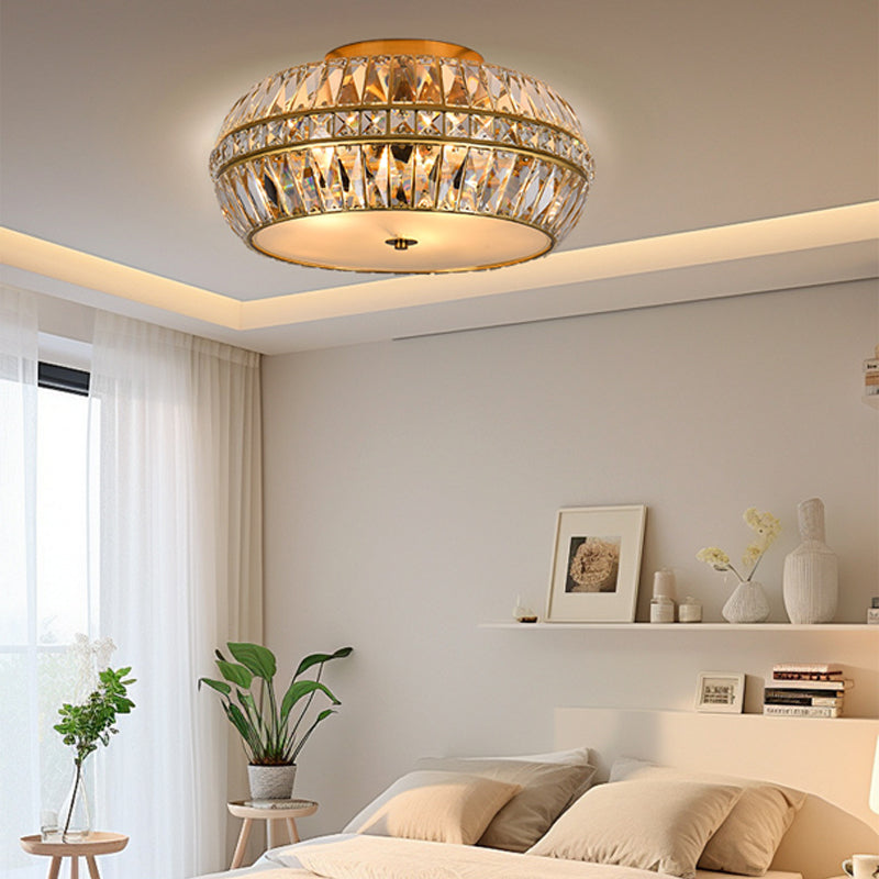Drum Flush Mount in gold crystal for Low Ceilings by AUVIELIGHT