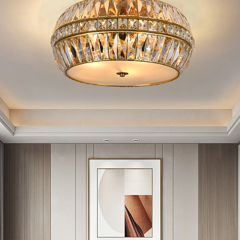 Drum Flush Mount in gold crystal for Low Ceilings by AUVIELIGHT