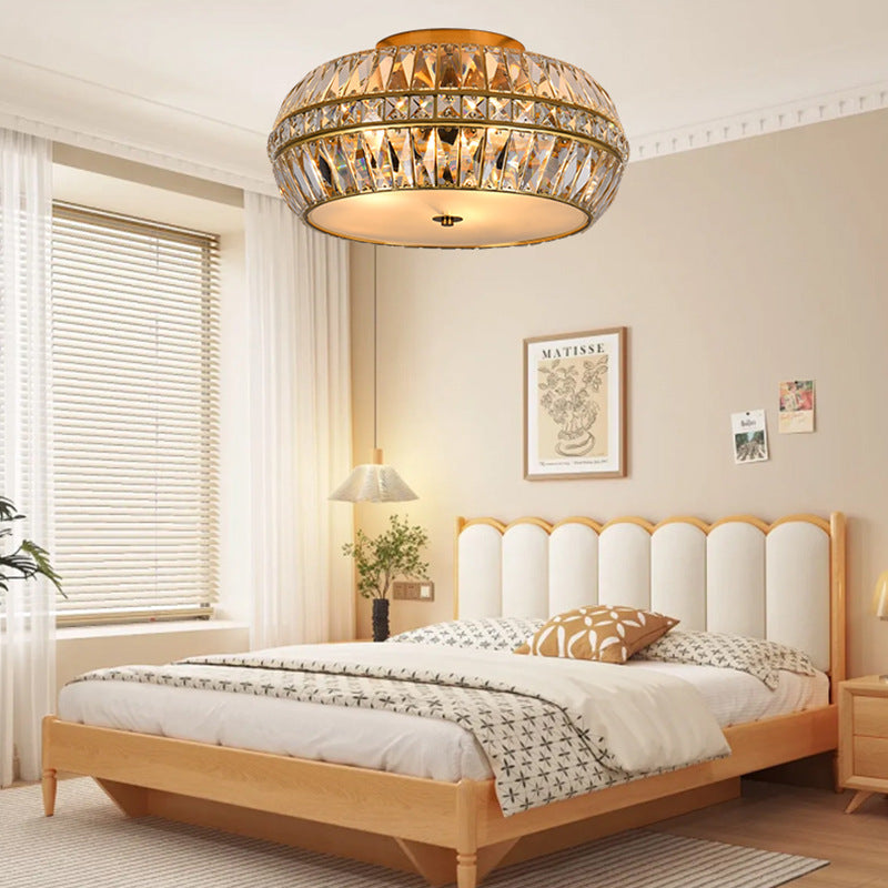 Drum Flush Mount in gold crystal for Low Ceilings by AUVIELIGHT