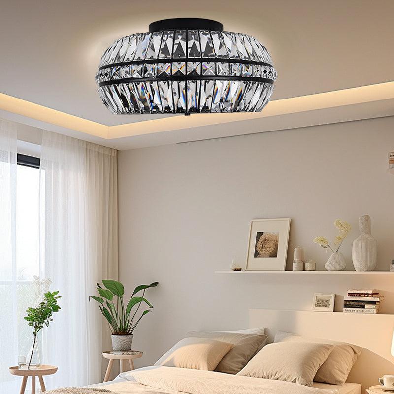 Drum Flush Mount in gold crystal for Low Ceilings by AUVIELIGHT