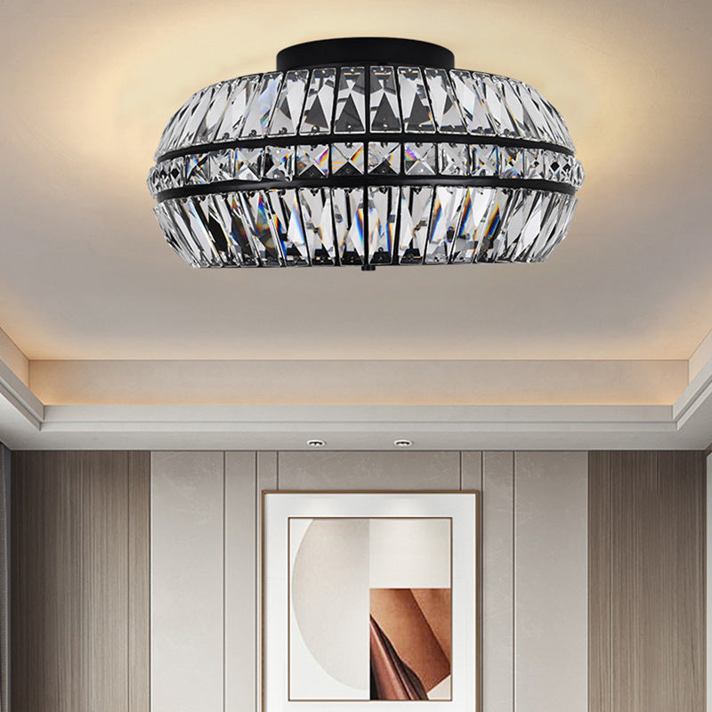 Drum Flush Mount in gold crystal for Low Ceilings by AUVIELIGHT