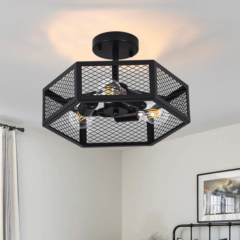 Hexagonal Cage Semi-Flush Mount for Low Ceilings by AUVIELIGHT