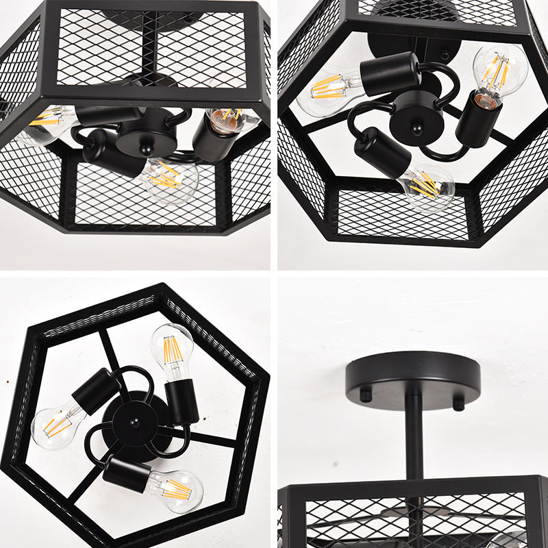 Hexagonal Cage Semi-Flush Mount for Low Ceilings by AUVIELIGHT
