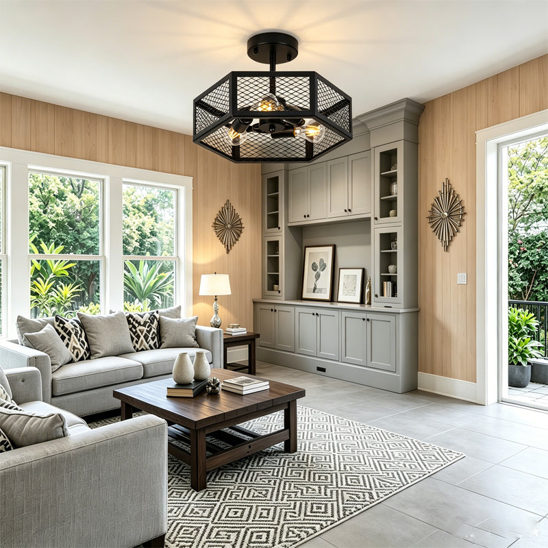 Hexagonal Cage Semi-Flush Mount for Low Ceilings by AUVIELIGHT
