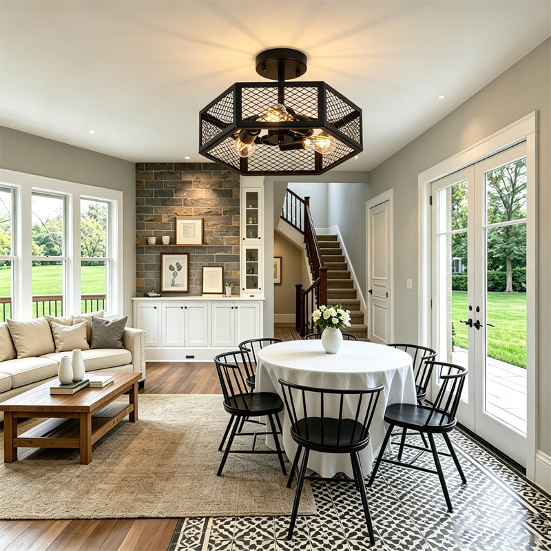 Hexagonal Cage Semi-Flush Mount for Low Ceilings by AUVIELIGHT