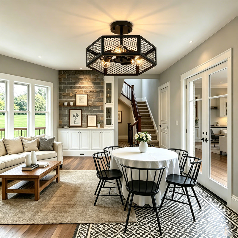 Hexagonal Cage Semi-Flush Mount for Low Ceilings by AUVIELIGHT
