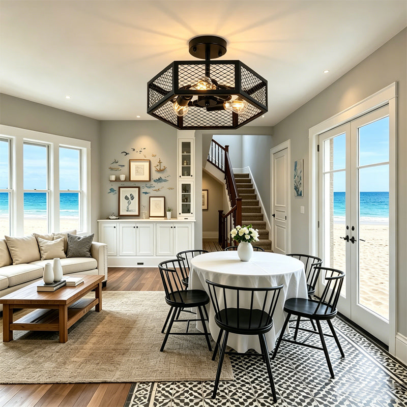 Hexagonal Cage Semi-Flush Mount for Low Ceilings by AUVIELIGHT