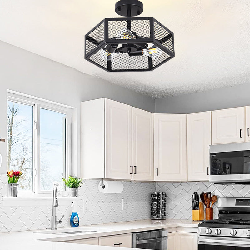 Hexagonal Cage Semi-Flush Mount for Low Ceilings by AUVIELIGHT