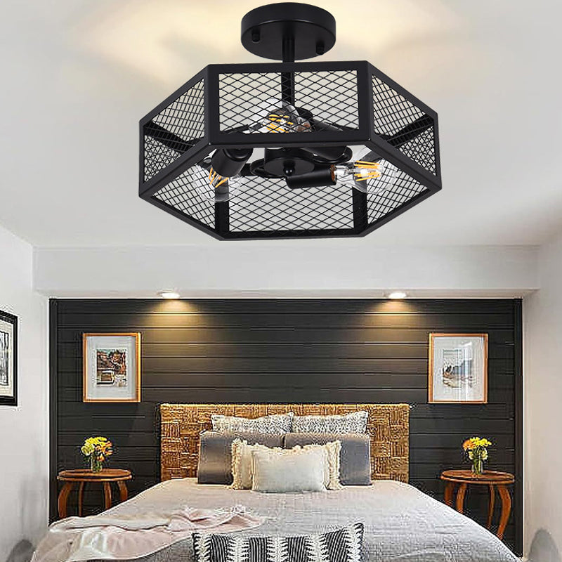 Hexagonal Cage Semi-Flush Mount for Low Ceilings by AUVIELIGHT