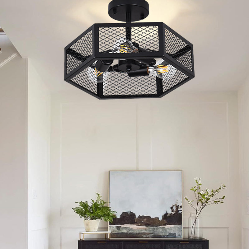 Hexagonal Cage Semi-Flush Mount for Low Ceilings by AUVIELIGHT
