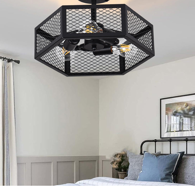 Hexagonal Cage Semi-Flush Mount for Low Ceilings by AUVIELIGHT