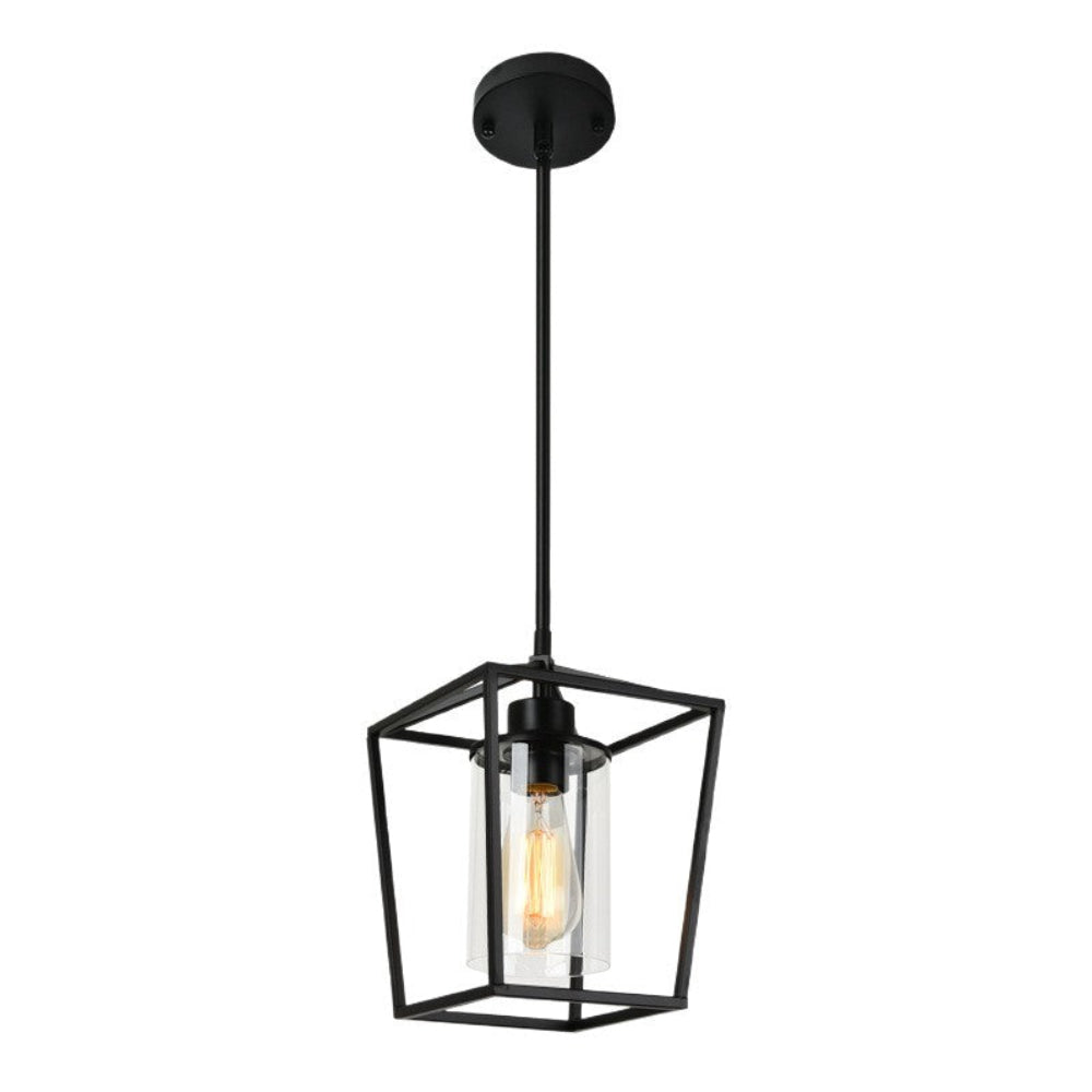 Lantern Cage Pendant Light in iron for Kitchen Island by AUVIELIGHT, W 19 cm × H 25 cm / W 7.5″ × H 9.8″ / Black