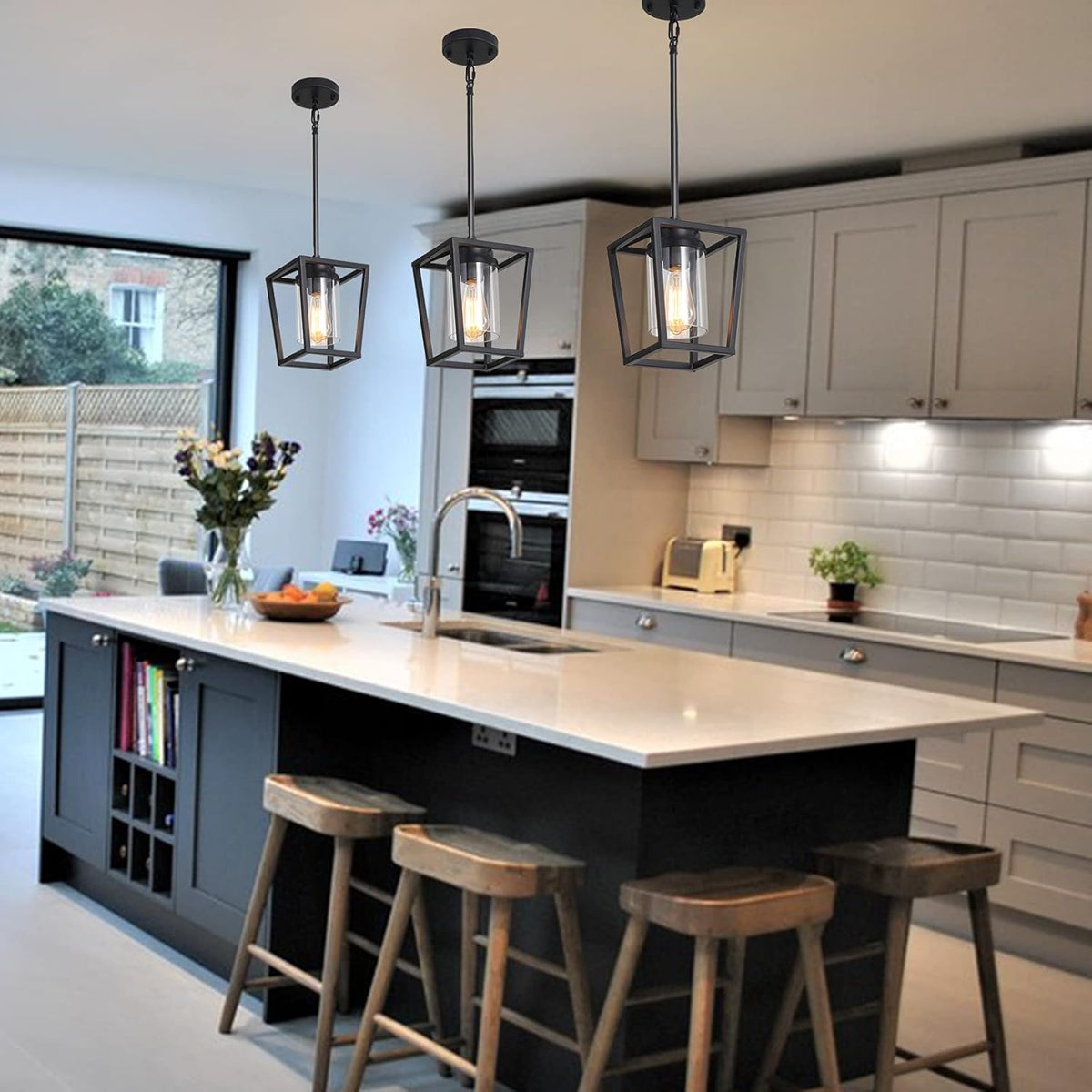 Lantern Cage Pendant Light in iron for Kitchen Island by AUVIELIGHT