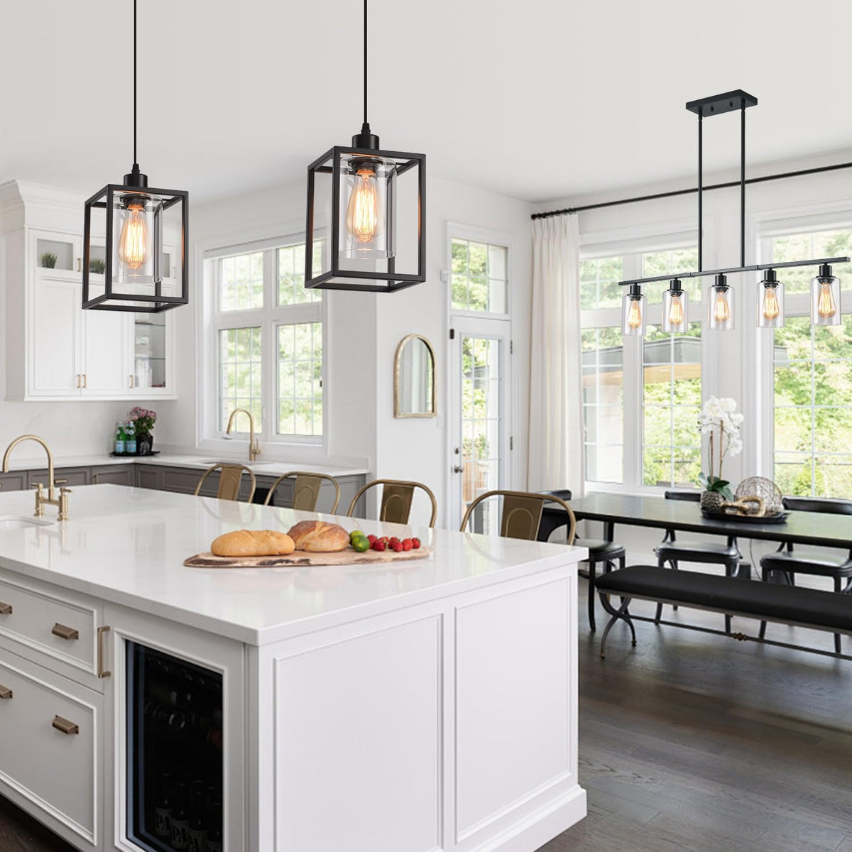 Lantern Cage Pendant Light in iron for Kitchen Island by AUVIELIGHT