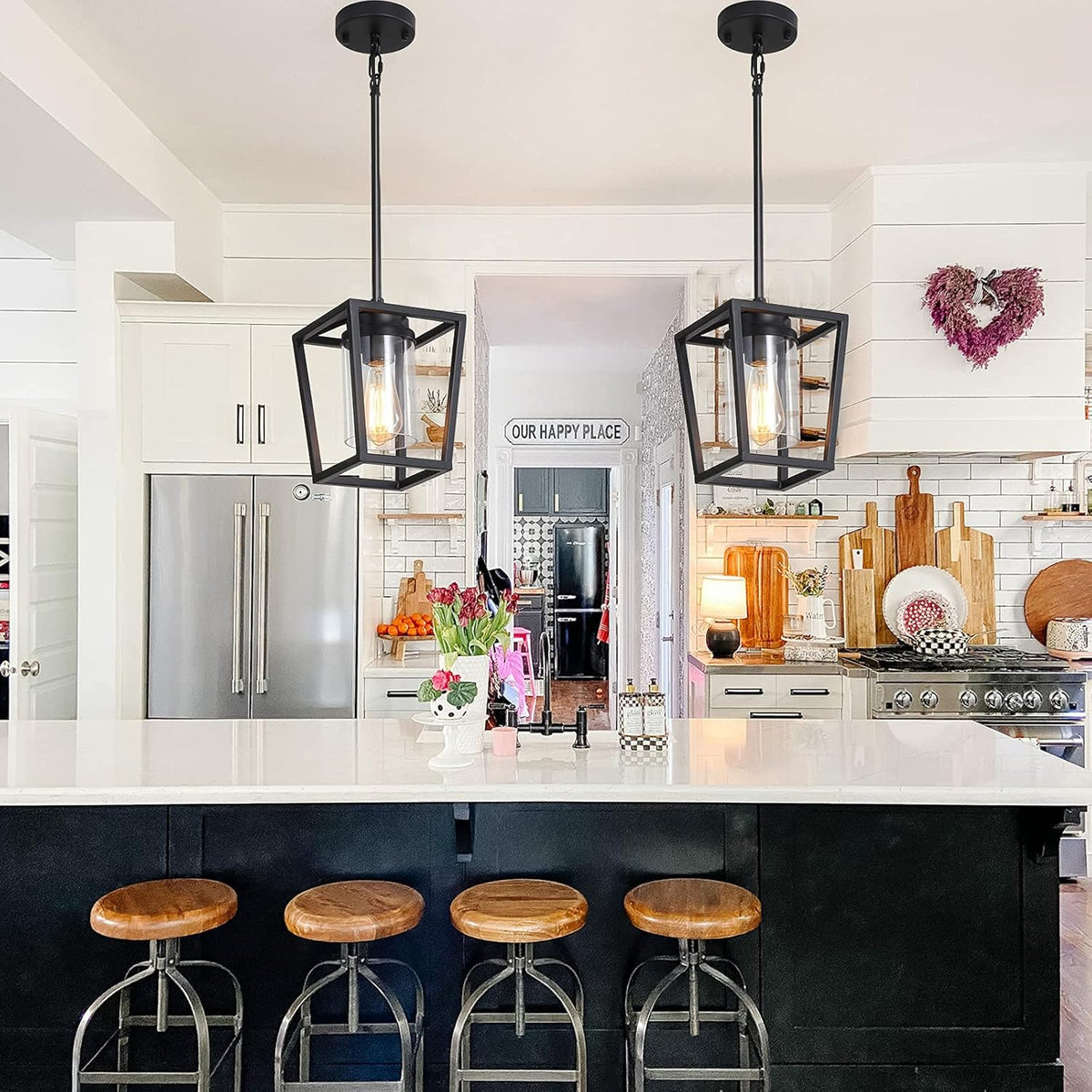 Lantern Cage Pendant Light in iron for Kitchen Island by AUVIELIGHT