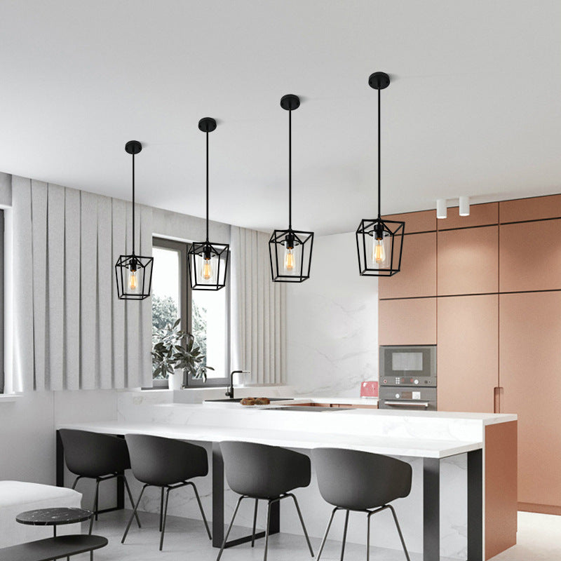 Lantern Cage Pendant Light in iron for Kitchen Island by AUVIELIGHT
