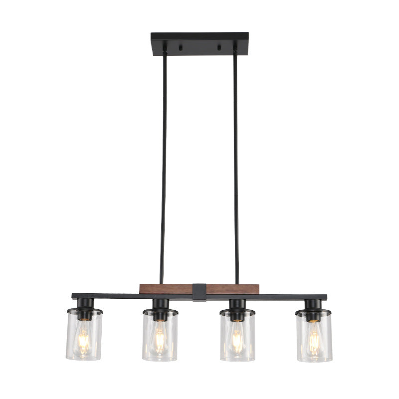 Linear Cylinder Chandelier in glass for Dining Room by AUVIELIGHT, L 76cm x H 130cm / L 30″ x H 51″ / Black & Brown / Warm Light