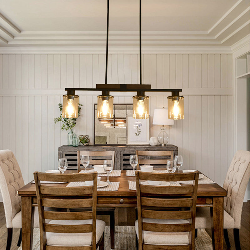 Linear Cylinder Chandelier in glass for Dining Room by AUVIELIGHT