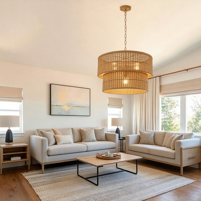 Malibu Straw Tiered Pendant Light for Kitchen Island by AUVIELIGHT