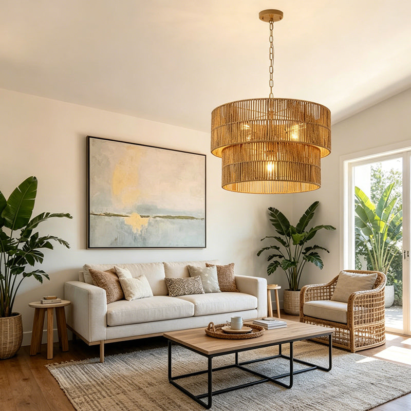 Malibu Straw Tiered Pendant Light for Kitchen Island by AUVIELIGHT