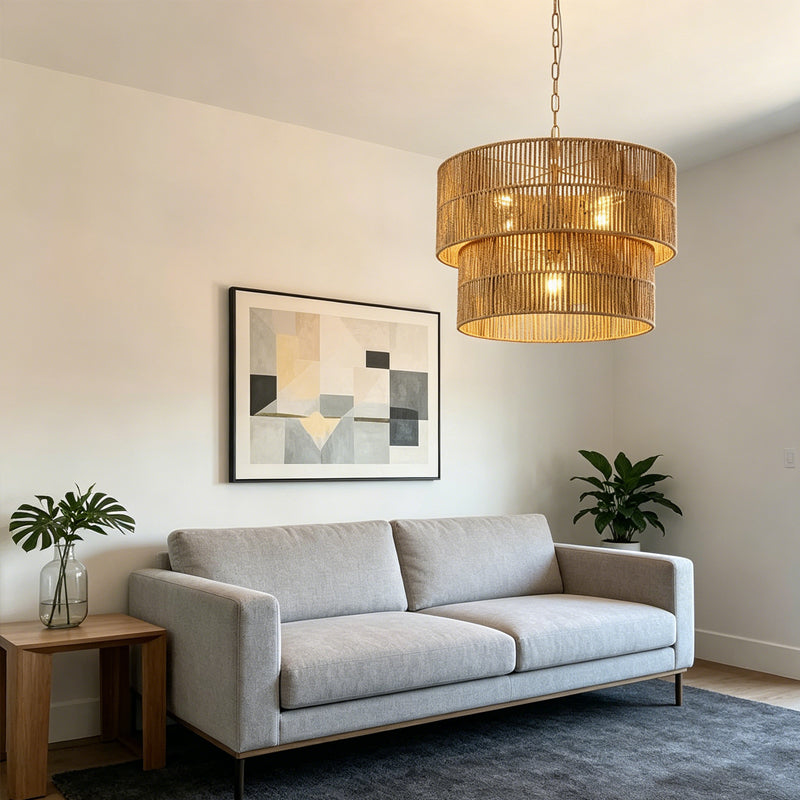 Malibu Straw Tiered Pendant Light for Kitchen Island by AUVIELIGHT