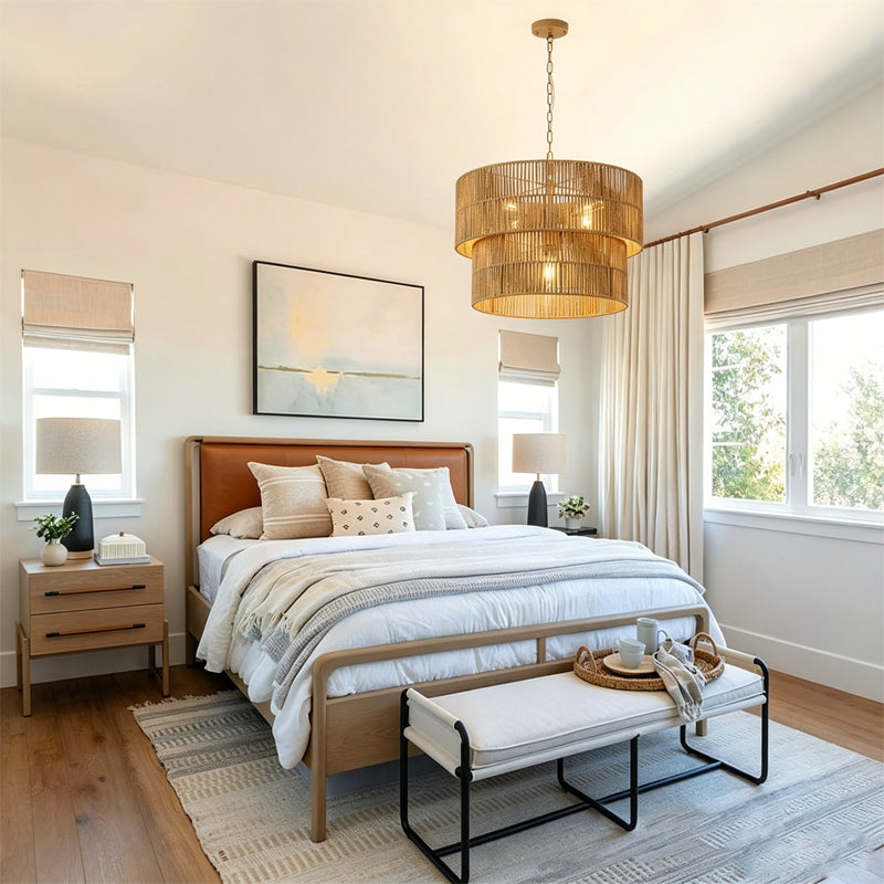 Malibu Straw Tiered Pendant Light for Kitchen Island by AUVIELIGHT