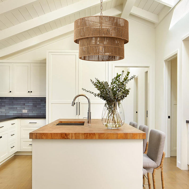 Malibu Straw Tiered Pendant Light for Kitchen Island by AUVIELIGHT