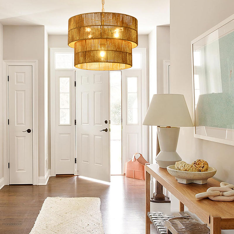 Malibu Straw Tiered Pendant Light for Kitchen Island by AUVIELIGHT