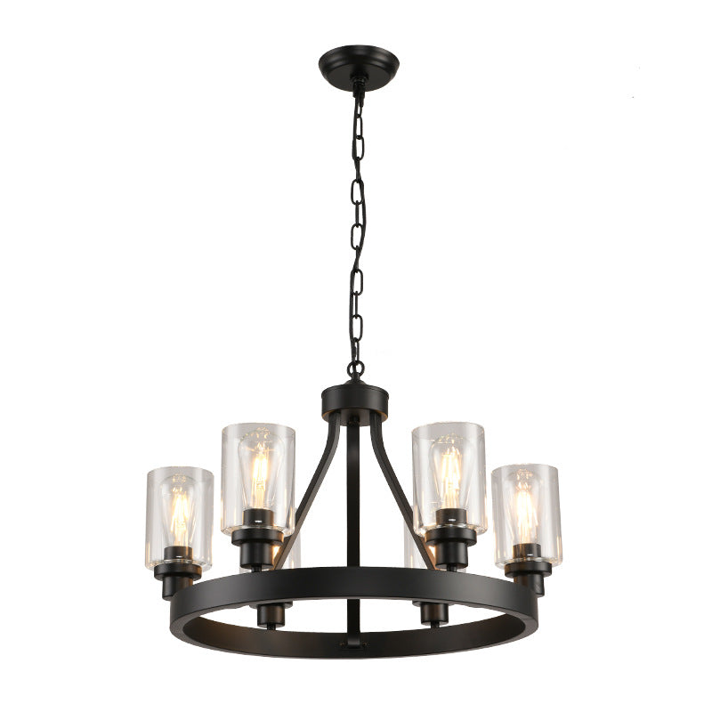 Matte Wagon Wheel Chandelier in black for Dining Room by AUVIELIGHT, D 61cm x H 12cm / D 24″ x H 4.7″ / White & Black / Warm Light