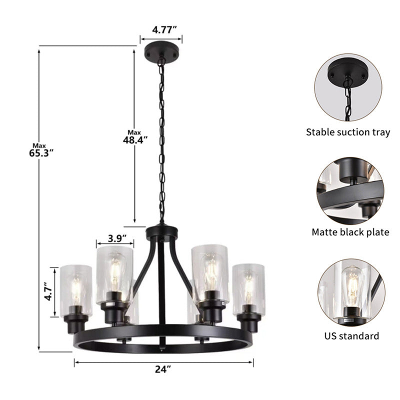 Matte Wagon Wheel Chandelier in black for Dining Room by AUVIELIGHT
