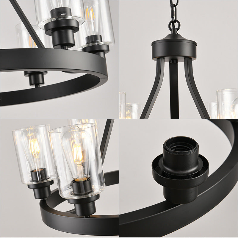 Matte Wagon Wheel Chandelier in black for Dining Room by AUVIELIGHT