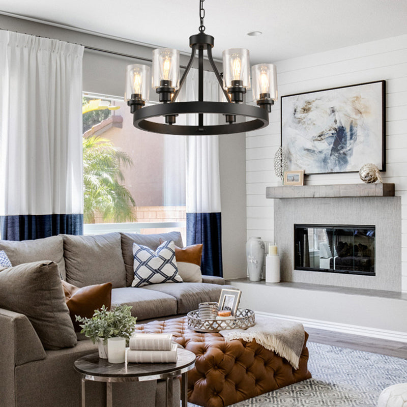 Matte Wagon Wheel Chandelier in black for Dining Room by AUVIELIGHT