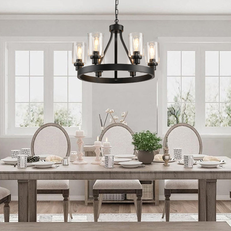 Matte Wagon Wheel Chandelier in black for Dining Room by AUVIELIGHT