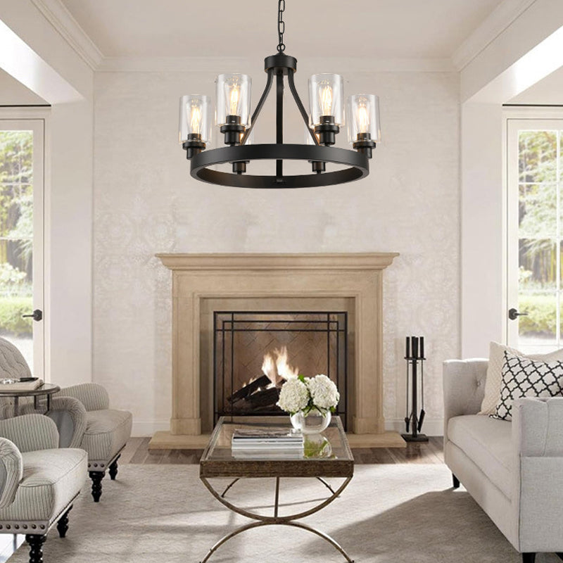 Matte Wagon Wheel Chandelier in black for Dining Room by AUVIELIGHT