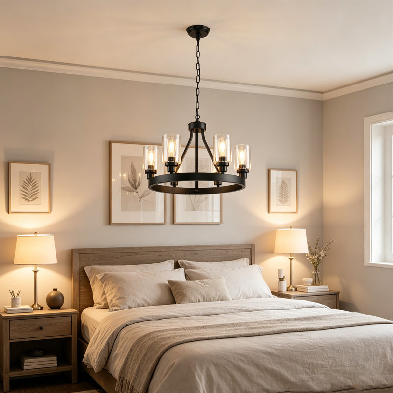 Matte Wagon Wheel Chandelier in black for Dining Room by AUVIELIGHT