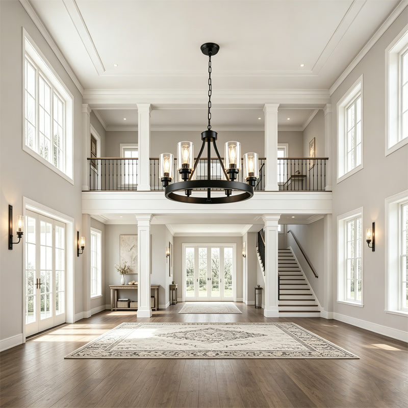 Matte Wagon Wheel Chandelier in black for Dining Room by AUVIELIGHT