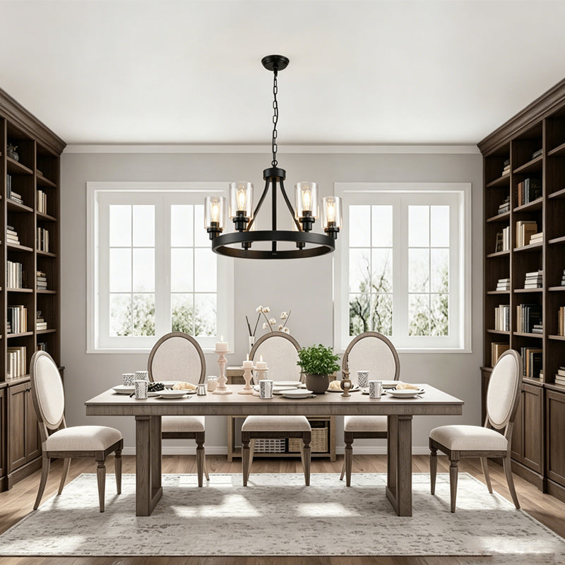 Matte Wagon Wheel Chandelier in black for Dining Room by AUVIELIGHT