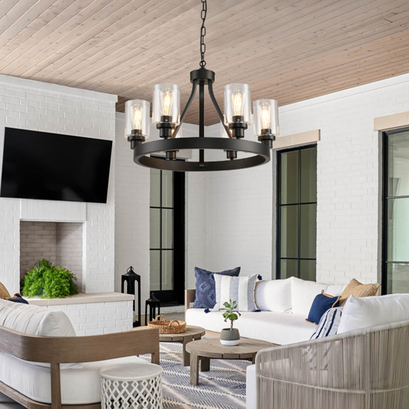 Matte Wagon Wheel Chandelier in black for Dining Room by AUVIELIGHT