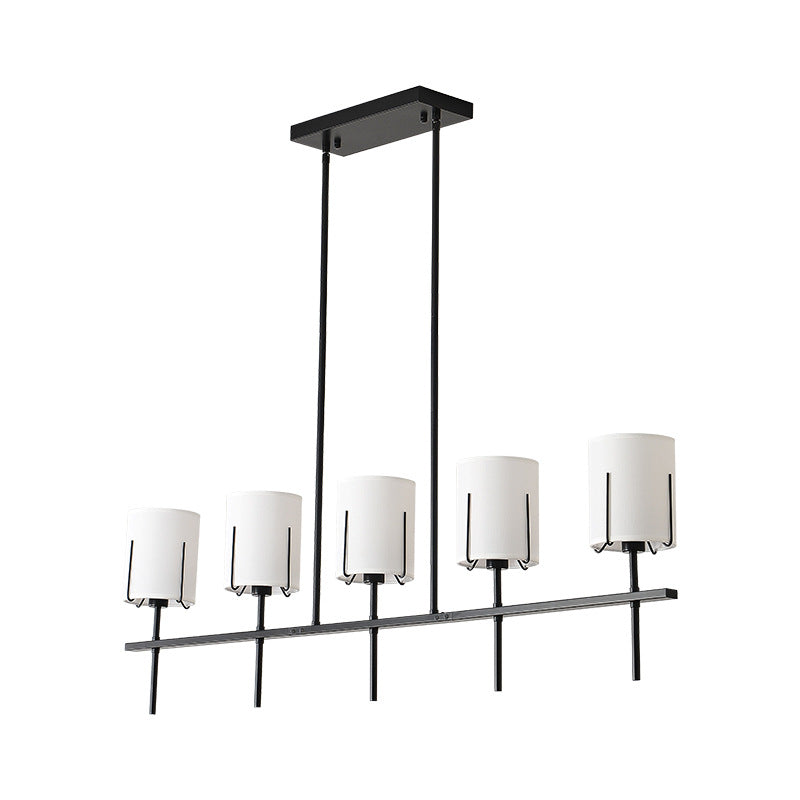 Drum Linear Chandelier for Dining Room by AUVIELIGHT, L 100cm x H 45cm / L 39.4″ x H 17.7″ / White & Black / Warm Light