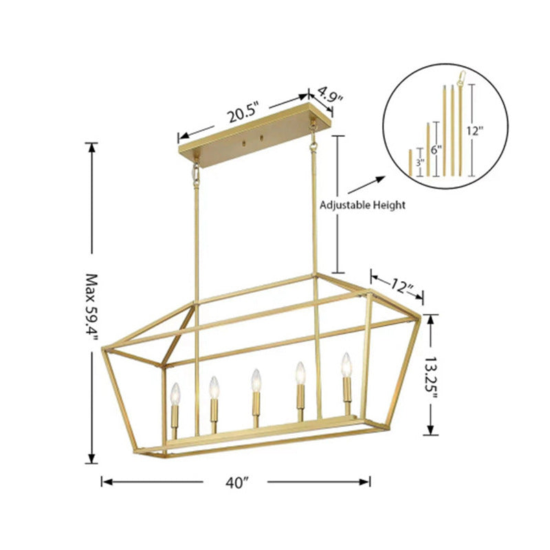 Open Linear Chandelier for Dining Room by AUVIELIGHT, L 40″ × W 12″ × H 13.2″ / Gold / Warm Light