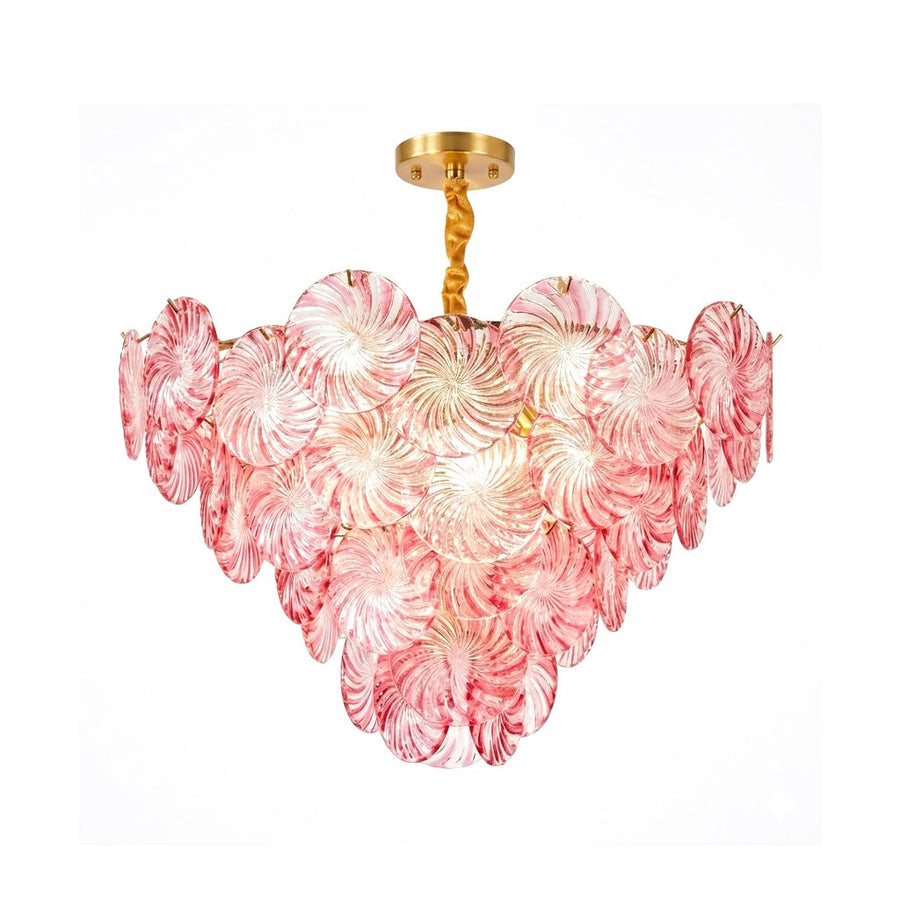 Swirl Disc Chandelier in pink glass for Dining Room by AUVIELIGHT