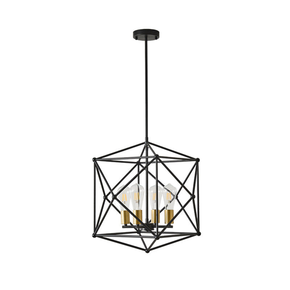 Polyhedron Wireframe Chandelier for Dining Room by AUVIELIGHT, W 100 cm × H 25 cm / W 39.4″ × H 9.8″ / Black
