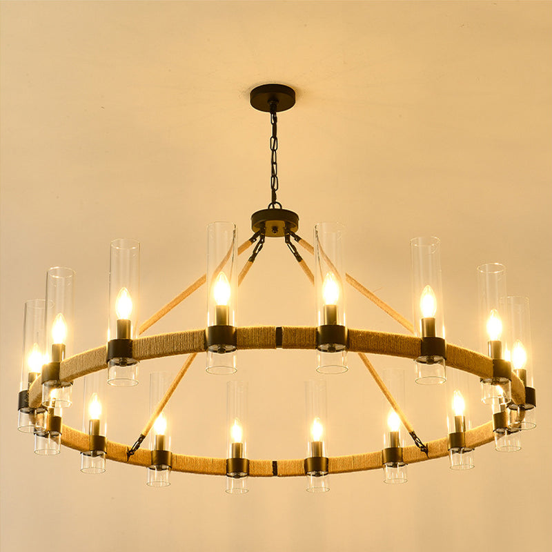 Rope-Wrapped Wagon Wheel Chandelier for Dining Room by AUVIELIGHT