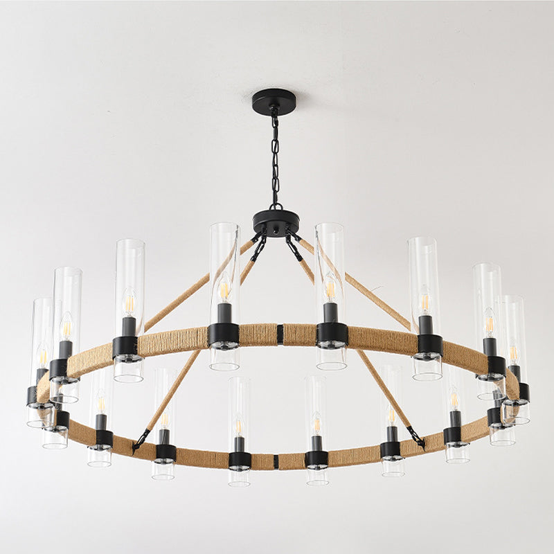 Rope-Wrapped Wagon Wheel Chandelier for Dining Room by AUVIELIGHT